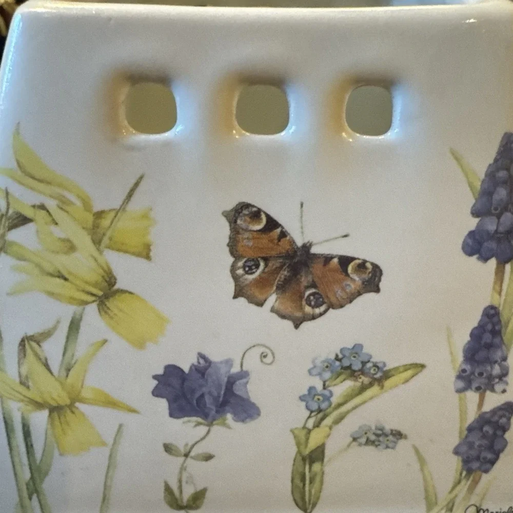 HALLMARK Marjolein Bastin LARGE JAR CANDLE SHADE Natures Sketchbook Flowers EUC